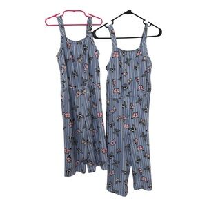 Bundle of 2 matching girls butterfly jumpsuit outfits size 10/12 and 6/6X